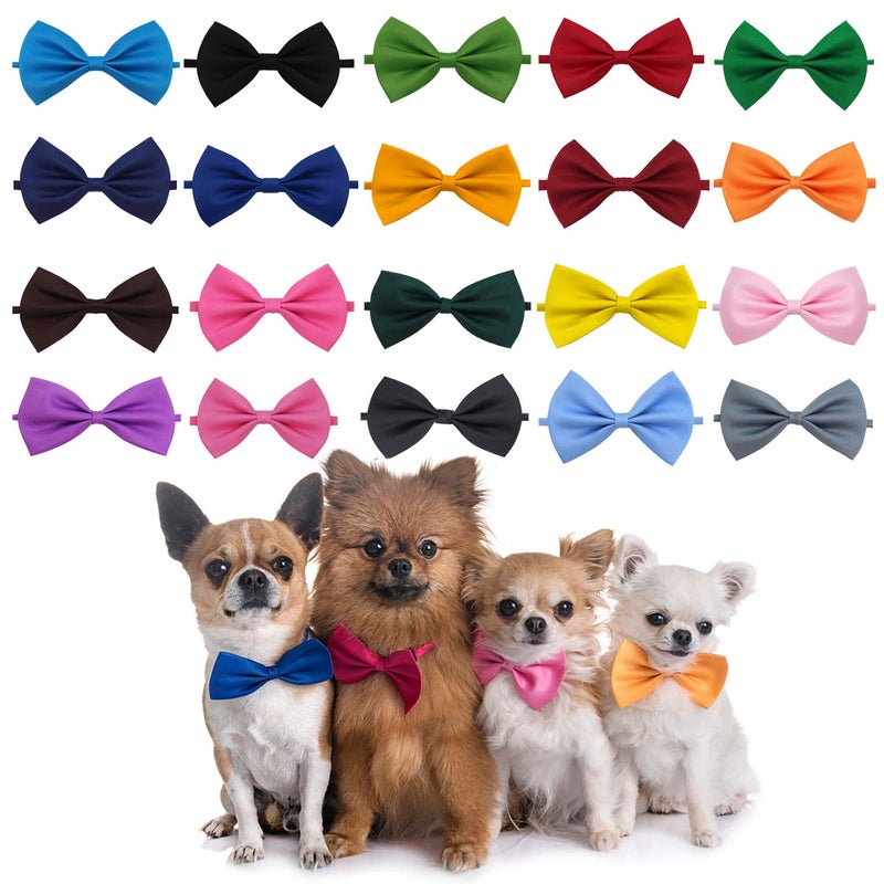 YUEPET 20PCS Pet Dog Bow Ties Collar Adjustable Cat Bow Ties Neck Bows Bulk Pet Bowties Mix 20 Colors Solid Pet Collars Accessories for Small Medium Dog Cat Pets Christmas Birthday Holiday Photography - Image 1